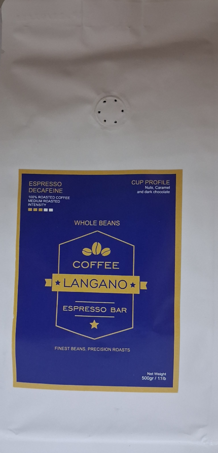 Langano Espresso Decaffeinato Κόκκος 500gr (κιβ.12 τεμ)